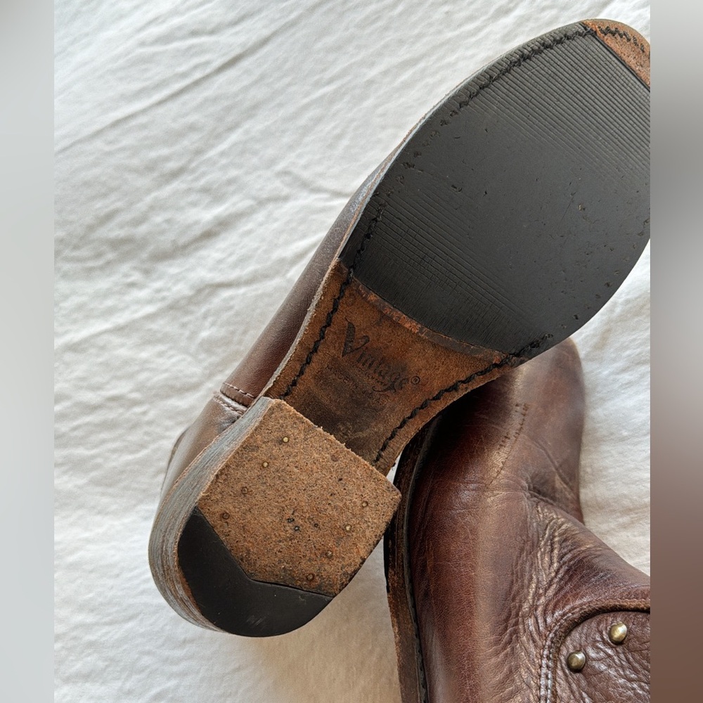 Vintage Shoe Company Leather Cowboy Ankle Boots 6.5 Studs Zip USA - Picture 2 of 3